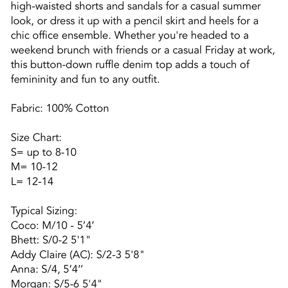 💕NWT Boutique Ruffle Collar Western Denim Button Down Shirt - Picture 4 of 8